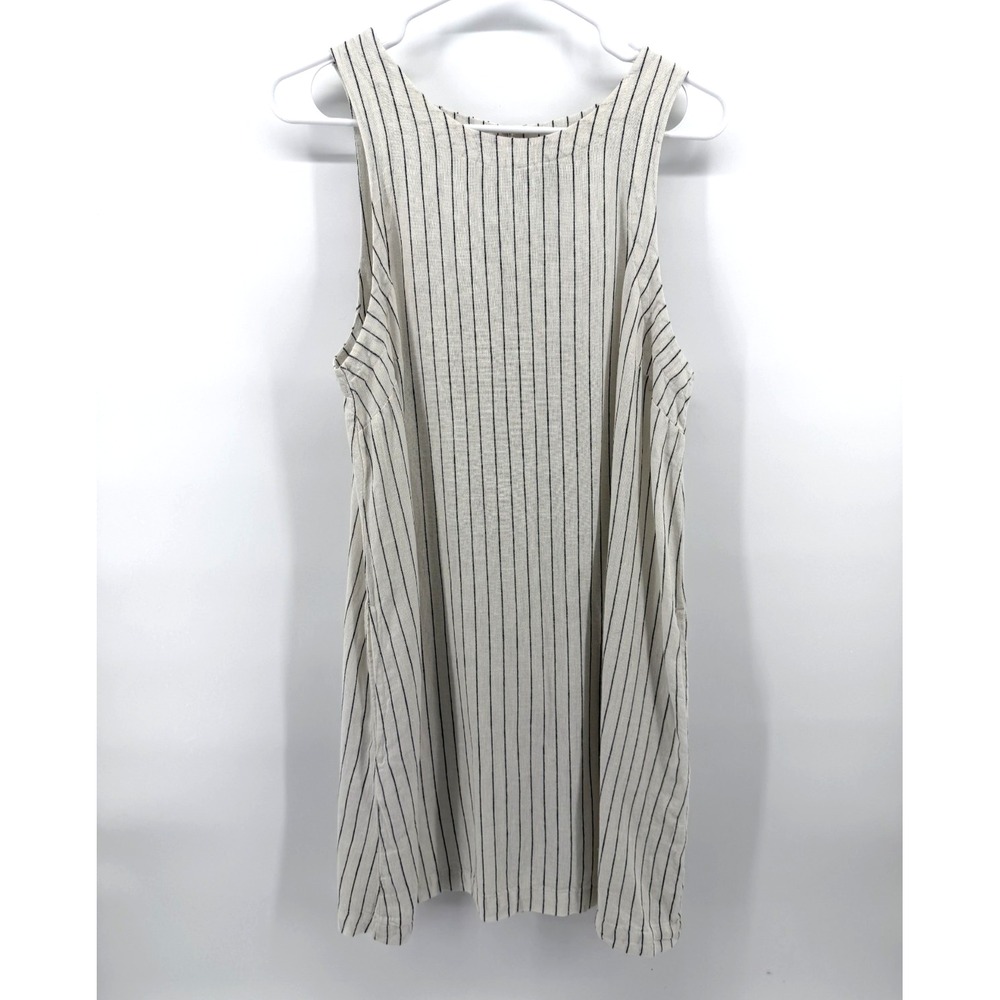 NWT A New Day Linen Blend Shift Dress White Black Pinstripes Women M Pockets NEW